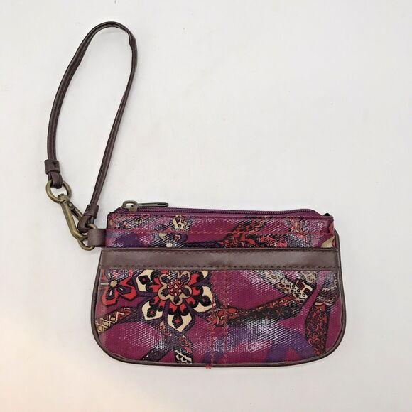Mudd Magenta Peace Sign Wristlet with Key Fob Pockets Zip Top Mini Purse Bag - Picture 2 of 10